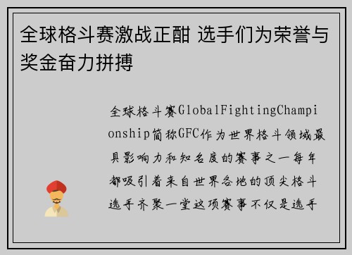 全球格斗赛激战正酣 选手们为荣誉与奖金奋力拼搏